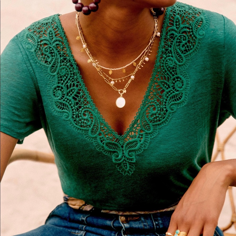 Sézane Mina T-Shirt in Peacock Green, XS